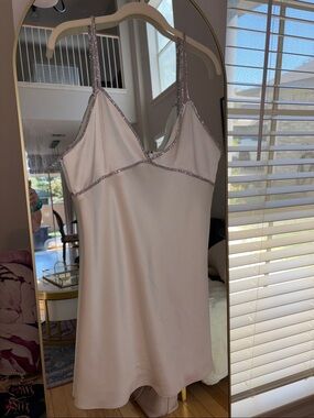 Alice + Olivia White Slip Mini Dress with Silver Trim
